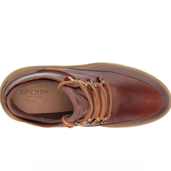 Nib Sperry Pretty Tough Tan High Heeled Ankle Booties Waterproof Leather - Picture 5 of 12